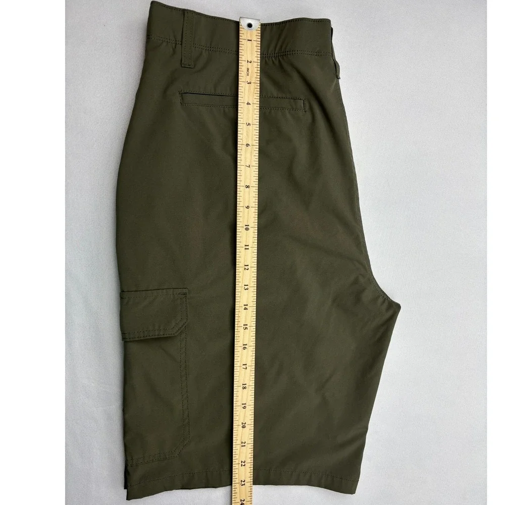 Iron Co Tech Stretch Cargo Shorts Mens Size 38 Olive Green Hiking Zipper Pocket